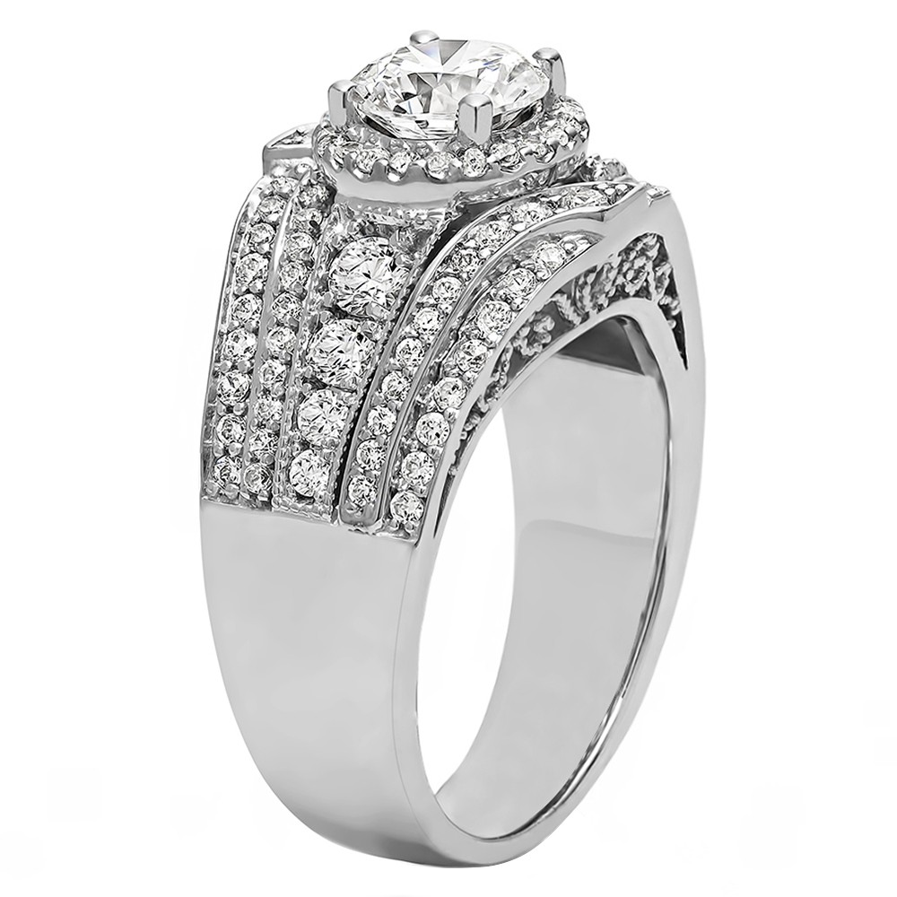 Round Cut Halo Diamond Vintage Engagement Ring