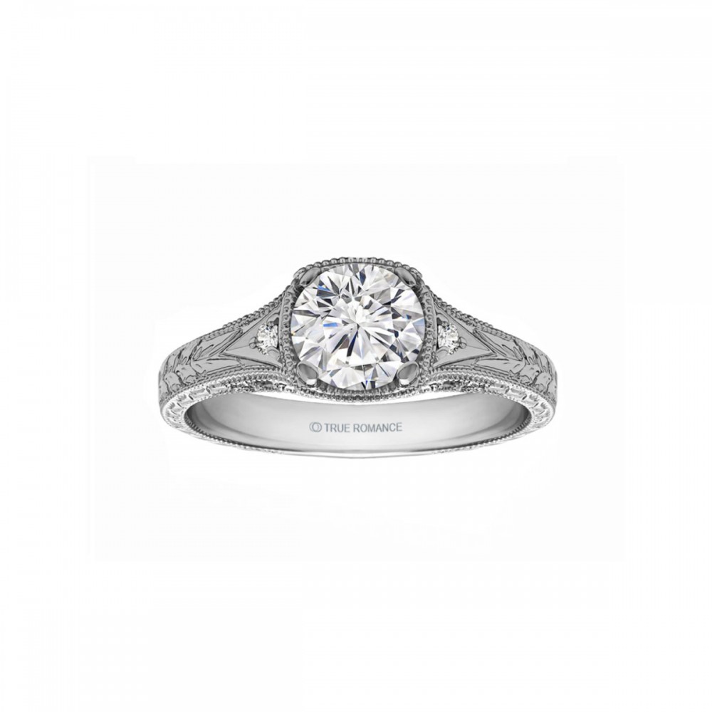 Rm1316-14k White Gold Round Cut Diamond Vintage Style Engagement Ring