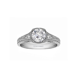 Rm1316-14k White Gold Round Cut Diamond Vintage Style Engagement Ring