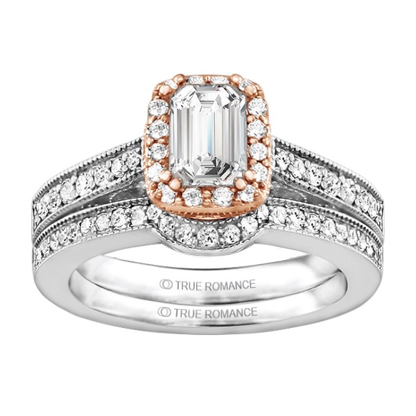 Rm1319e-14k White Gold Emerald Cut Halo Diamond Vintage Engagement Ring