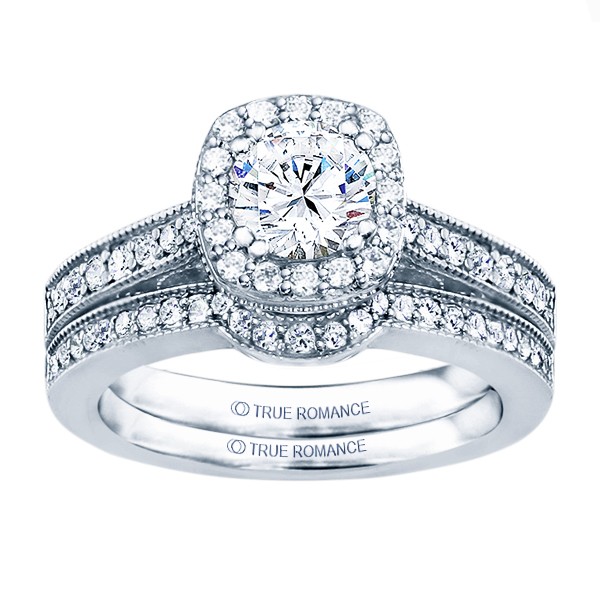 Rm1319r -14k White Gold Round Cut Halo Diamond Vintage Engagement Ring