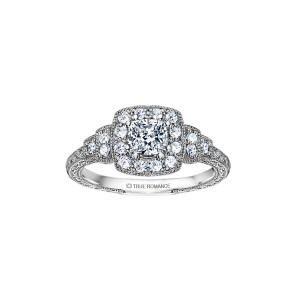 Rm1360cu -14k White Gold Cushion Cut Halo Diamond Vintage Engagement Ring