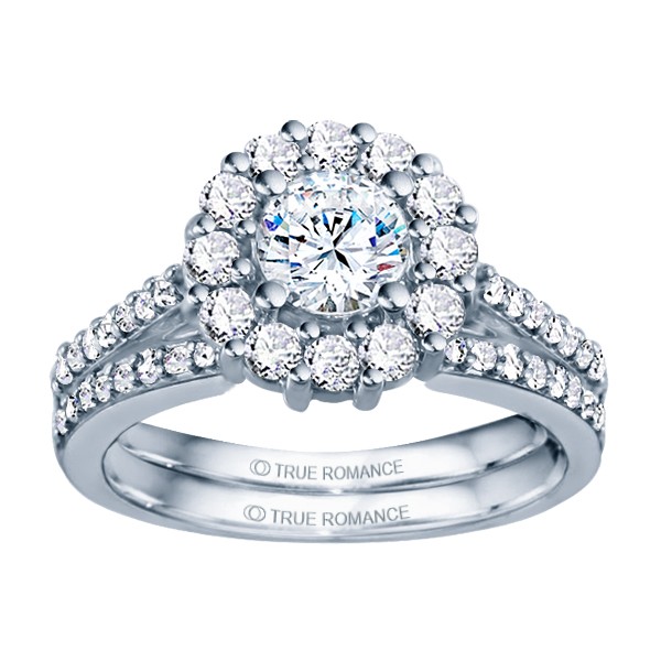 Rm1381-14k White Gold Round Cut Halo Diamond Engagement Ring