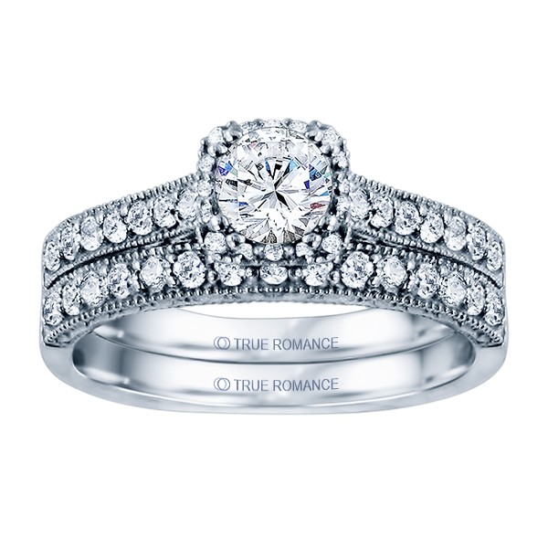 Rm1457 -14k White Round Cut Cushion Halo Diamond Vintage Engagement Ring
