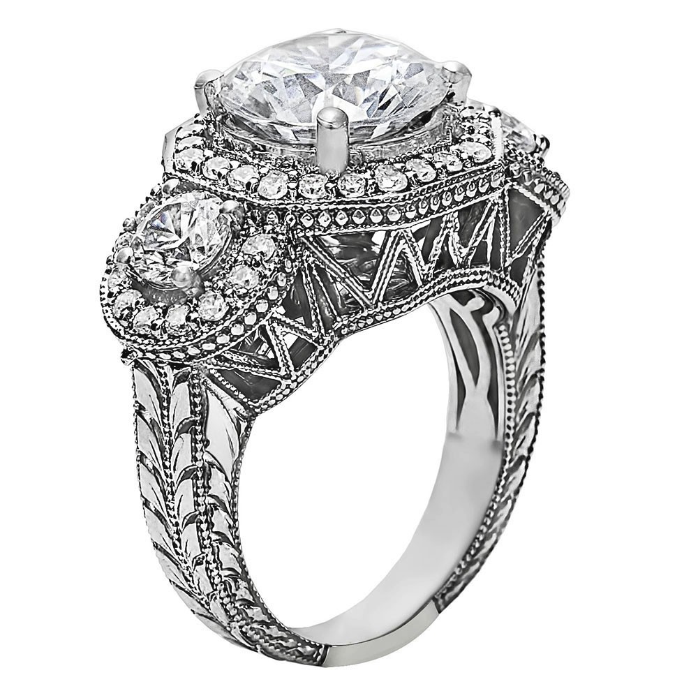Round Cut Halo Diamond Vintage Engagement Ring