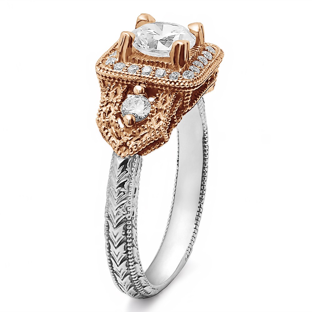 Round Cut Halo Diamond Vintage Engagement Ring