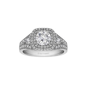Round Cut Double Halo Diamond Vintage Engagement Ring
