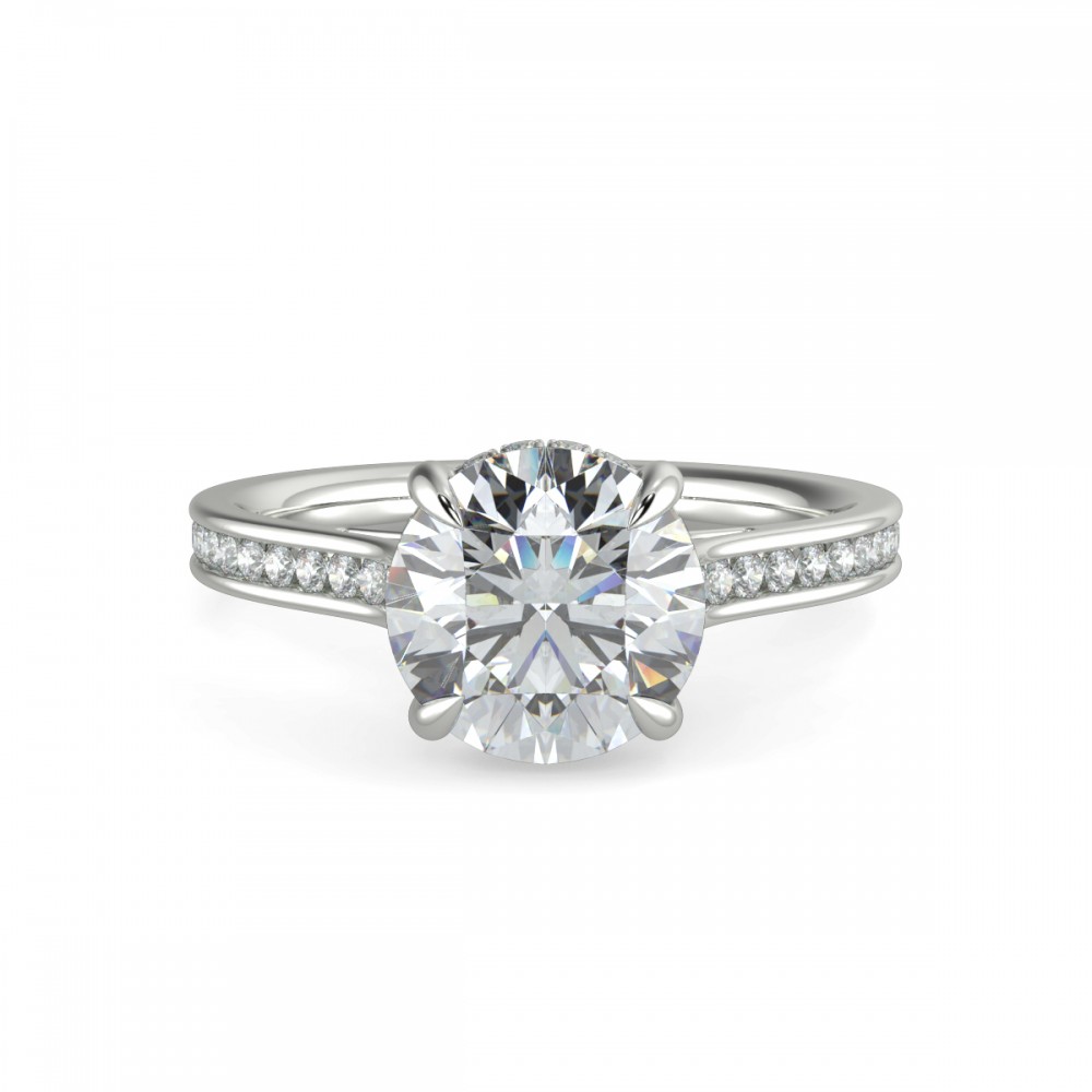 Round Hidden Halo Pave  Engagemnt Ring