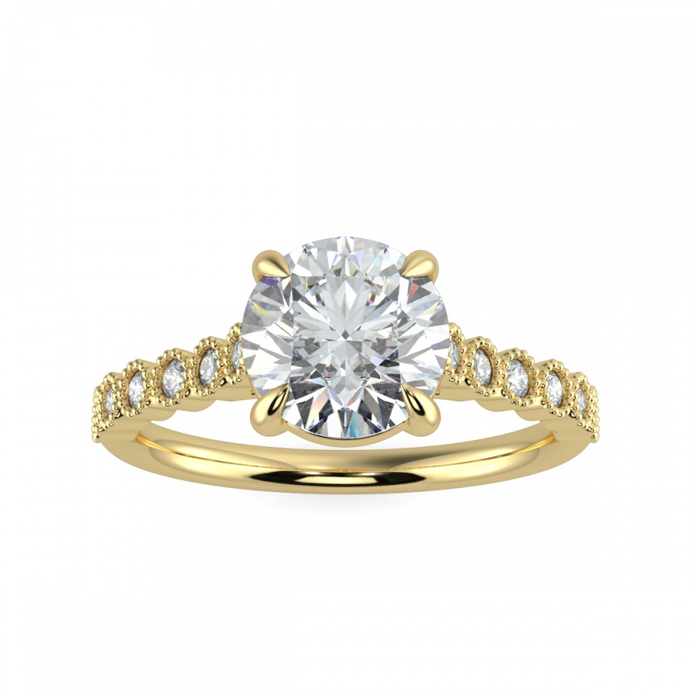 Round Secret Diamond Bezel Millgrain Engagemnt Ring