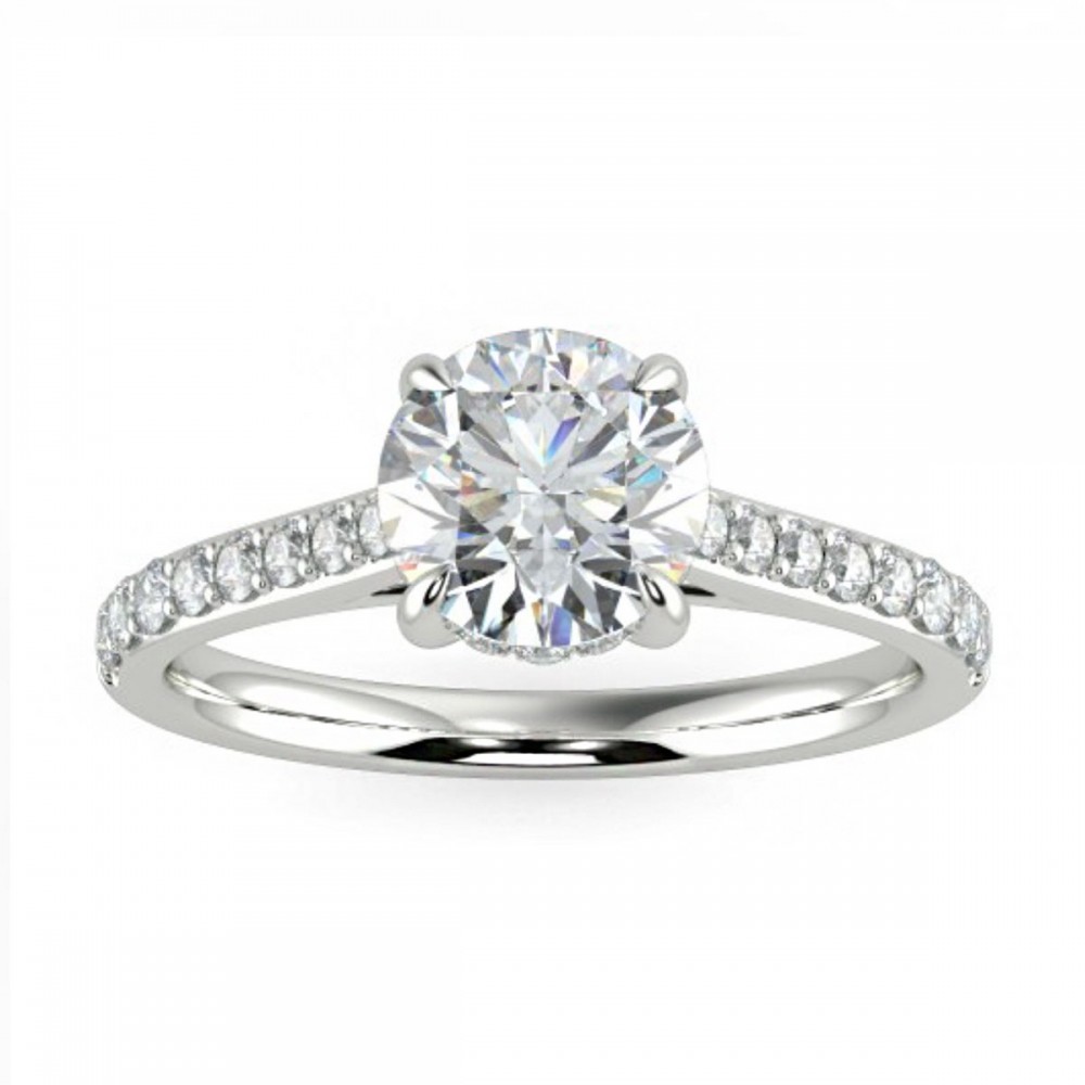 Round Hidden Halo Pave  Engagemnt Ring