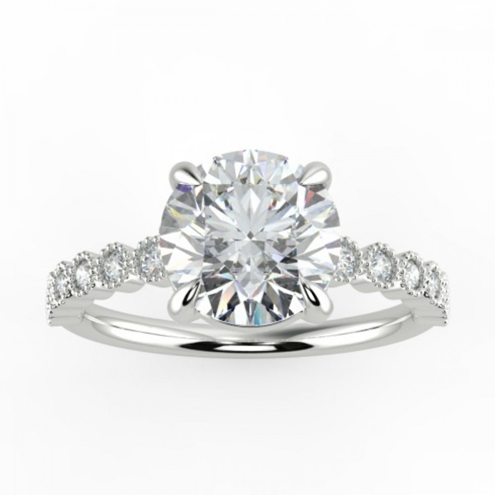 Round No Accent Diamond Bezel Millgrain Engagemnt Ring