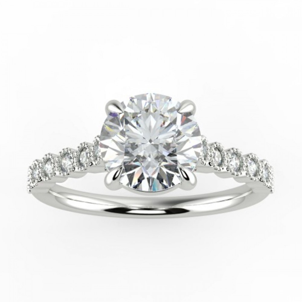 Round No Accent Diamond Bezel Millgrain Engagemnt Ring