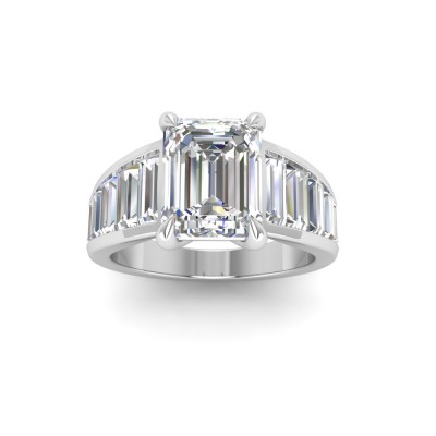 2 Ct Emerald Near Colorless Lab Diamond Wide Baguette Facet Engagement Ring