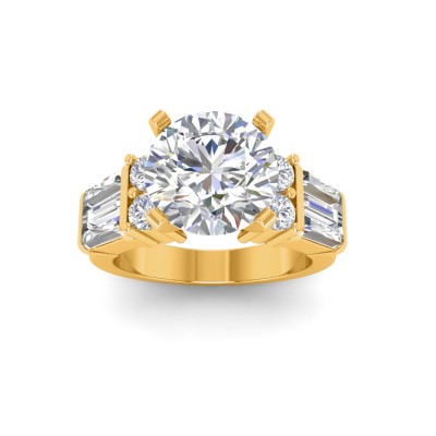 2 Ct Round Near Colorless Lab Diamond & 1.67 Ctw Near Colorless Lab Diamond Baguette Cut Wide Band Engagement Ring