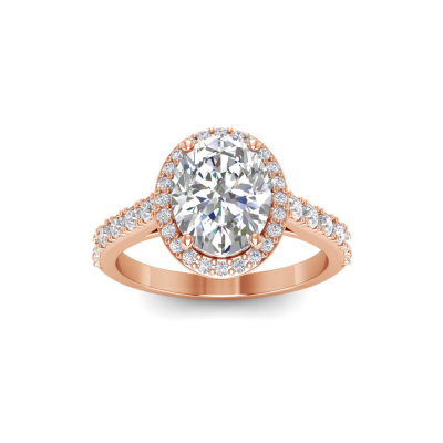 3 Ct Oval Near Colorless Lab Diamond & 0.41 Ctw Side Lab Diamond Classic Pavé Halo Engagement Ring