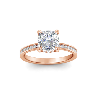 5 Ct Cushion Near Colorless Lab Diamond & 0.33 Ctw Channel Set Hidden Halo Engagement Ring