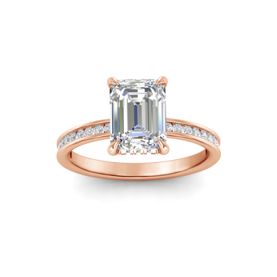 5 Ct Emerald Near Colorless Lab Diamond & 0.33 Ctw Channel Set Hidden Halo Engagement Ring