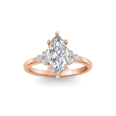 3 Ct Marquise Near Colorless Lab Diamond & 0.18 Graduated Side Diamond Engagement Ring