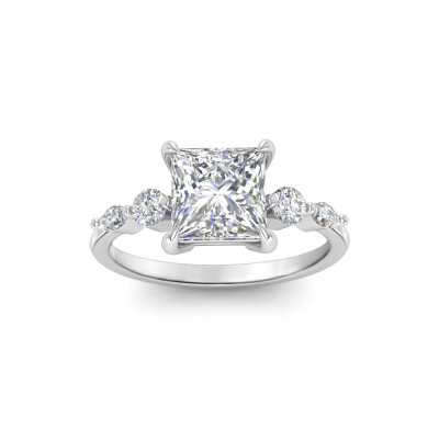 3 Ct Princess Near Colorless Lab Diamond & 0.34 Ctw Marquise & Round Engagement Ring