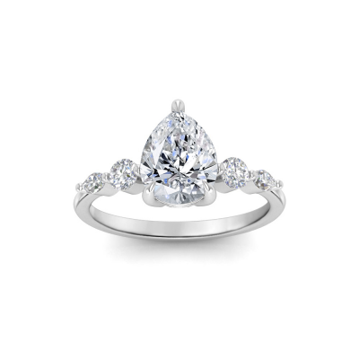 3 Ct Pear Near Colorless Lab Diamond & 0.34 Ctw Marquise & Round Engagement Ring