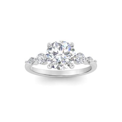 3 Ct Round Near Colorless Lab Diamond & 0.34 Ctw Marquise & Round Engagement Ring