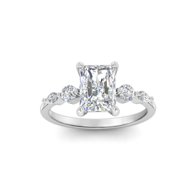 3 Ct Radiant Near Colorless Lab Diamond & 0.34 Ctw Marquise & Round Engagement Ring