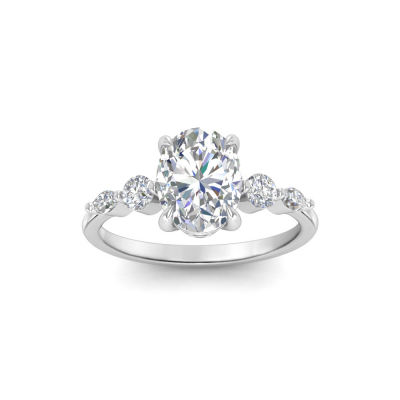 3 Ct Oval Near Colorless Lab Diamond & 0.34 Ctw Marquise & Round Engagement Ring