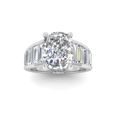 2 Ct Elongated Cushion Near Colorless Lab Diamond Wide Baguette Facet Engagement Ring