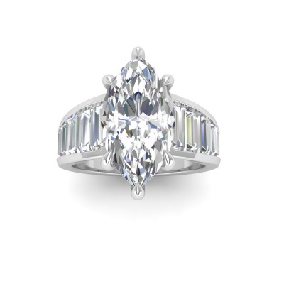 2 Ct Marquise Near Colorless Lab Diamond Wide Baguette Facet Engagement Ring