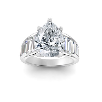 2 Ct Pear Near Colorless Lab Diamond Wide Baguette Facet Engagement Ring