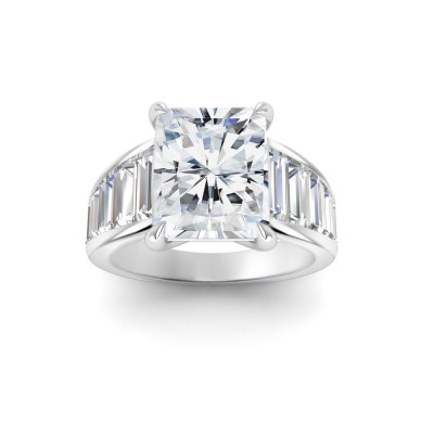 2 Ct Radiant Near Colorless Lab Diamond Wide Baguette Facet Engagement Ring