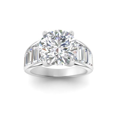 2 Ct Round Near Colorless Lab Diamond Wide Baguette Facet Engagement Ring