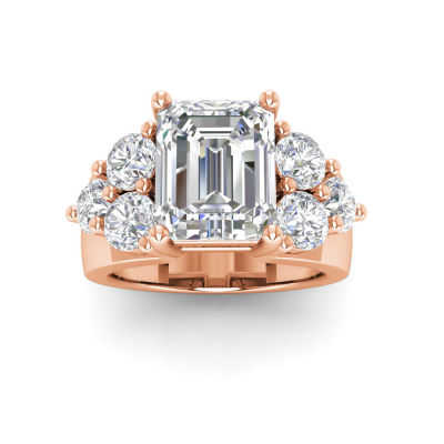 6 Ct Emerald Near Colorless Lab Diamond & 2 Ctw Side Lab Diamond Cluster Statement Engagement Ring