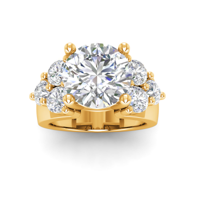 2 Ct Round Colorless Moissanite & 2 Ctw Side Lab Diamond Cluster Statement Engagement Ring