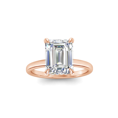 5 Ct Emerald Near Colorless Lab Diamond Secret Halo Solitaire Engagement Ring