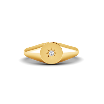 Near Colorless Lab Diamond Sunburst Signet Ring