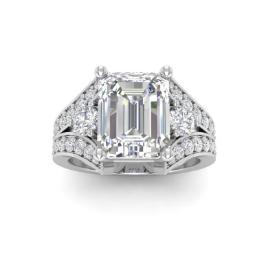 2 Ct Emerald Near Colorless Lab Diamond & 1 Ctw Wide Split Shank Engagement Ring