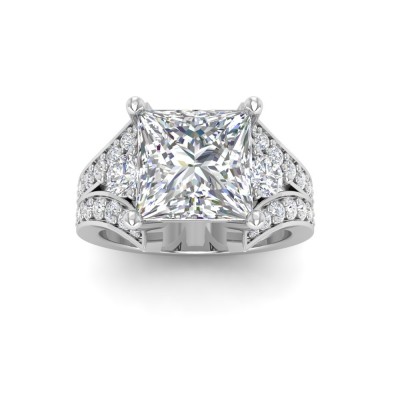 2 Ct Princess Near Colorless Lab Diamond & 1 Ctw Wide Split Shank Engagement Ring