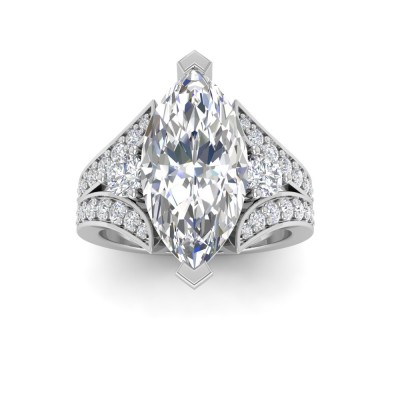 2 Ct Marquise Near Colorless Lab Diamond & 1 Ctw Wide Split Shank Engagement Ring