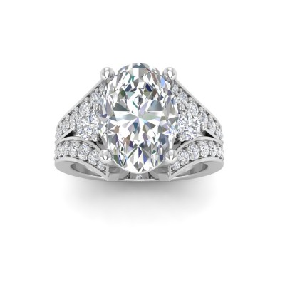 2 Ct Oval Near Colorless Lab Diamond & 1 Ctw Wide Split Shank Engagement Ring