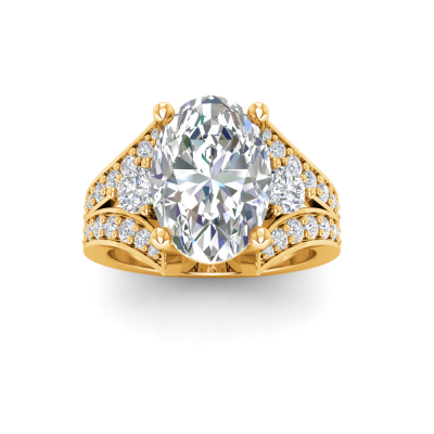 2 Ct Oval Colorless Moissanite & 1 Ctw Lab Diamond Wide Split Shank Engagement Ring