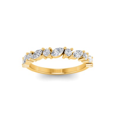 Alternating Round & Marquise Colorless Lab Diamond Classic Wedding Band