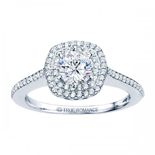 Rm1025-14k White Gold Round Cut Double Halo Diamond Engagement Ring