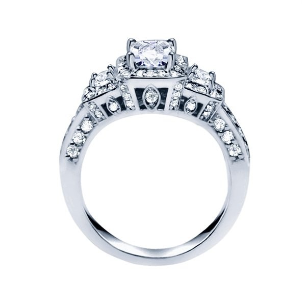 Rm1113-14k White Gold Princess Cut Diamond Vintage Style Engagement Ring