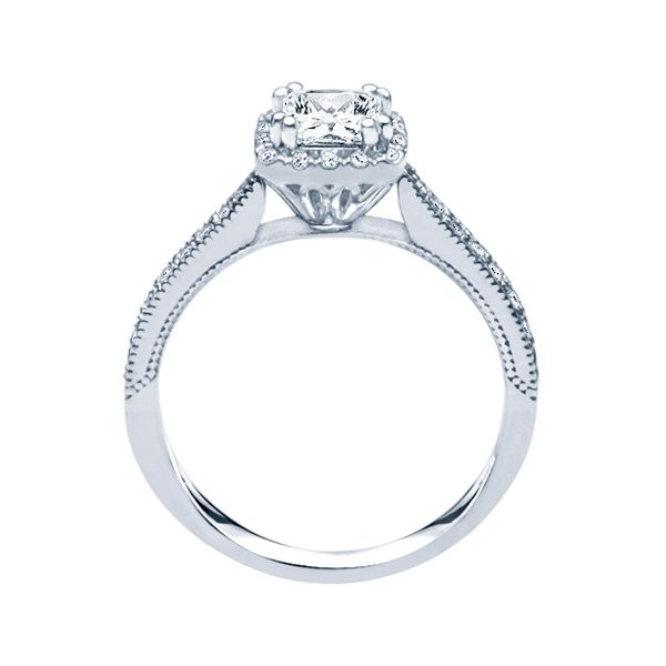 Rm1271-14k White Gold Princess Cut Halo Diamond Engagement Ring
