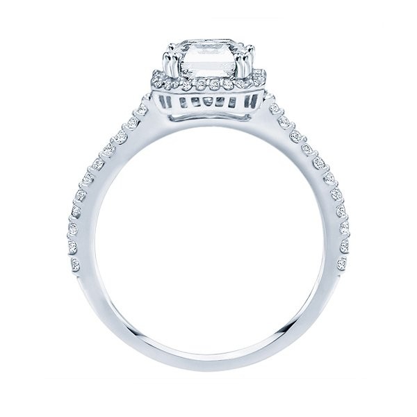 Rm1309-14k White Gold Cushion Cut Halo Diamond Engagement Ring