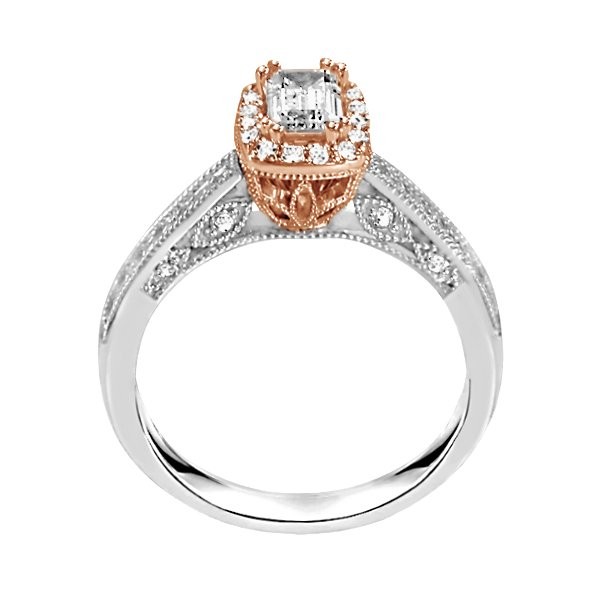 Rm1319e-14k White Gold Emerald Cut Halo Diamond Vintage Engagement Ring