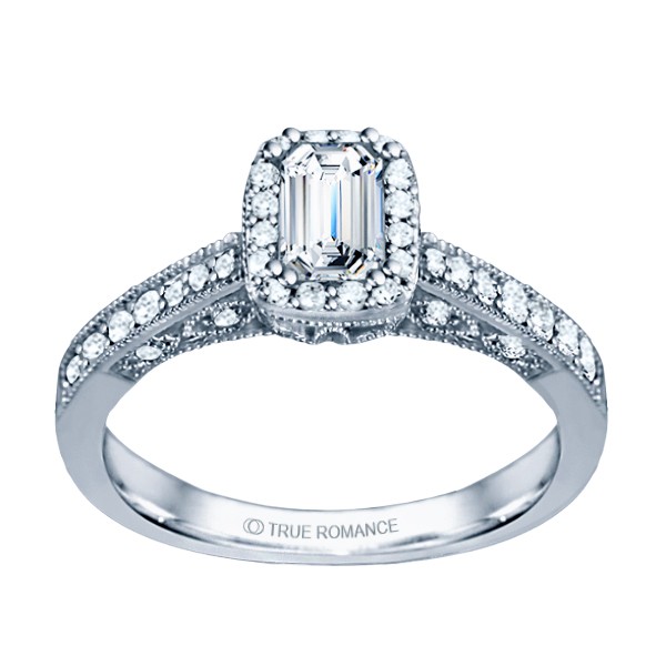 Rm1319e-14k White Gold Emerald Cut Halo Diamond Vintage Engagement Ring