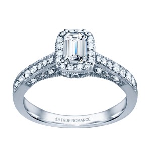 Rm1319e-14k White Gold Emerald Cut Halo Diamond Vintage Engagement Ring