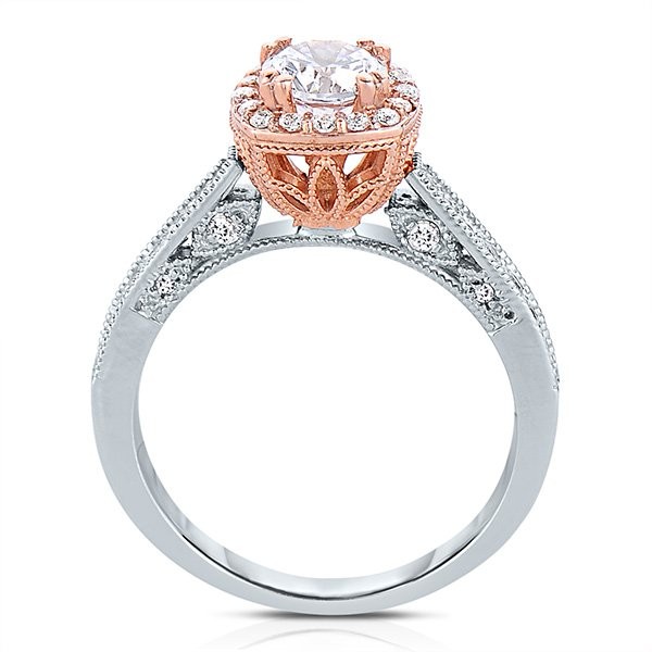 Rm1319r -14k White Gold Round Cut Halo Diamond Vintage Engagement Ring